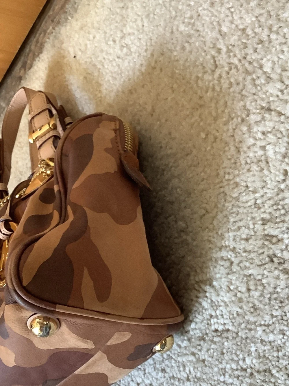 Michael Kors Brown & Tan Camo Satchel with Gold Hardware